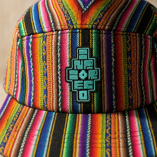 Handwoven Andean aguayo, detail, on the Cusco five-panel