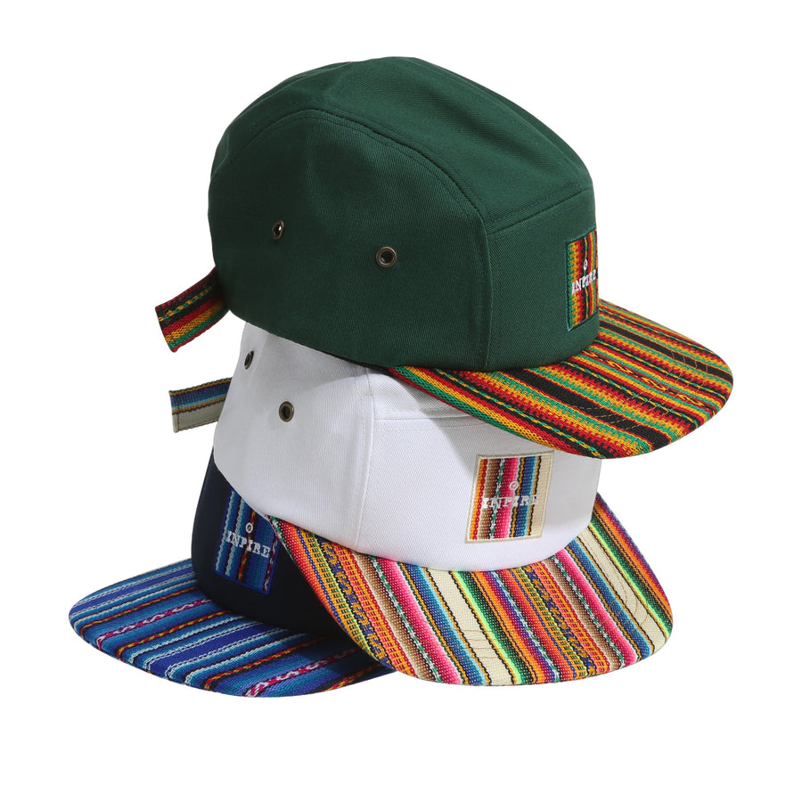 Serape camp cap family — three colours stacked