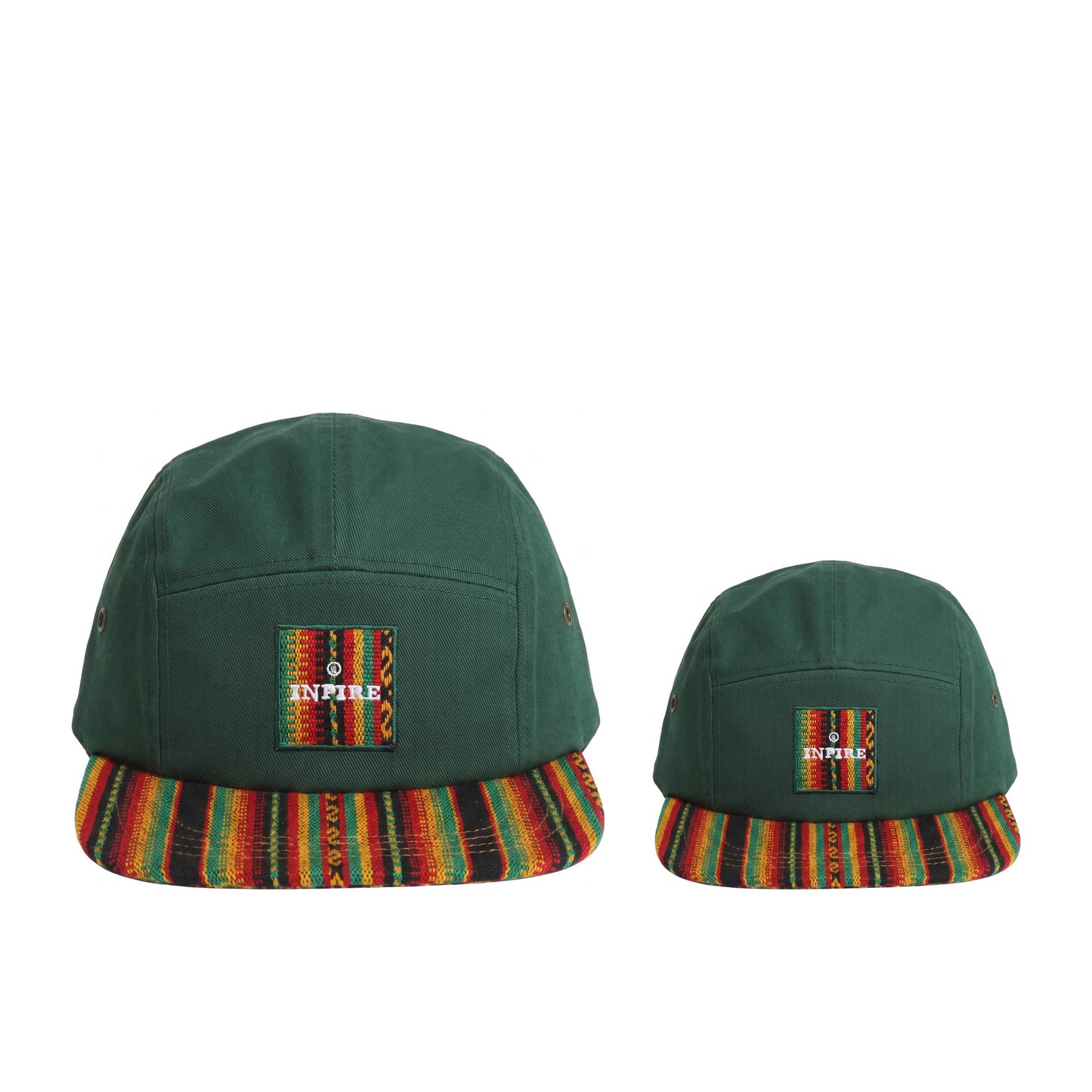Iquitos Matching Set, adult and kids green camp caps with handwoven brim