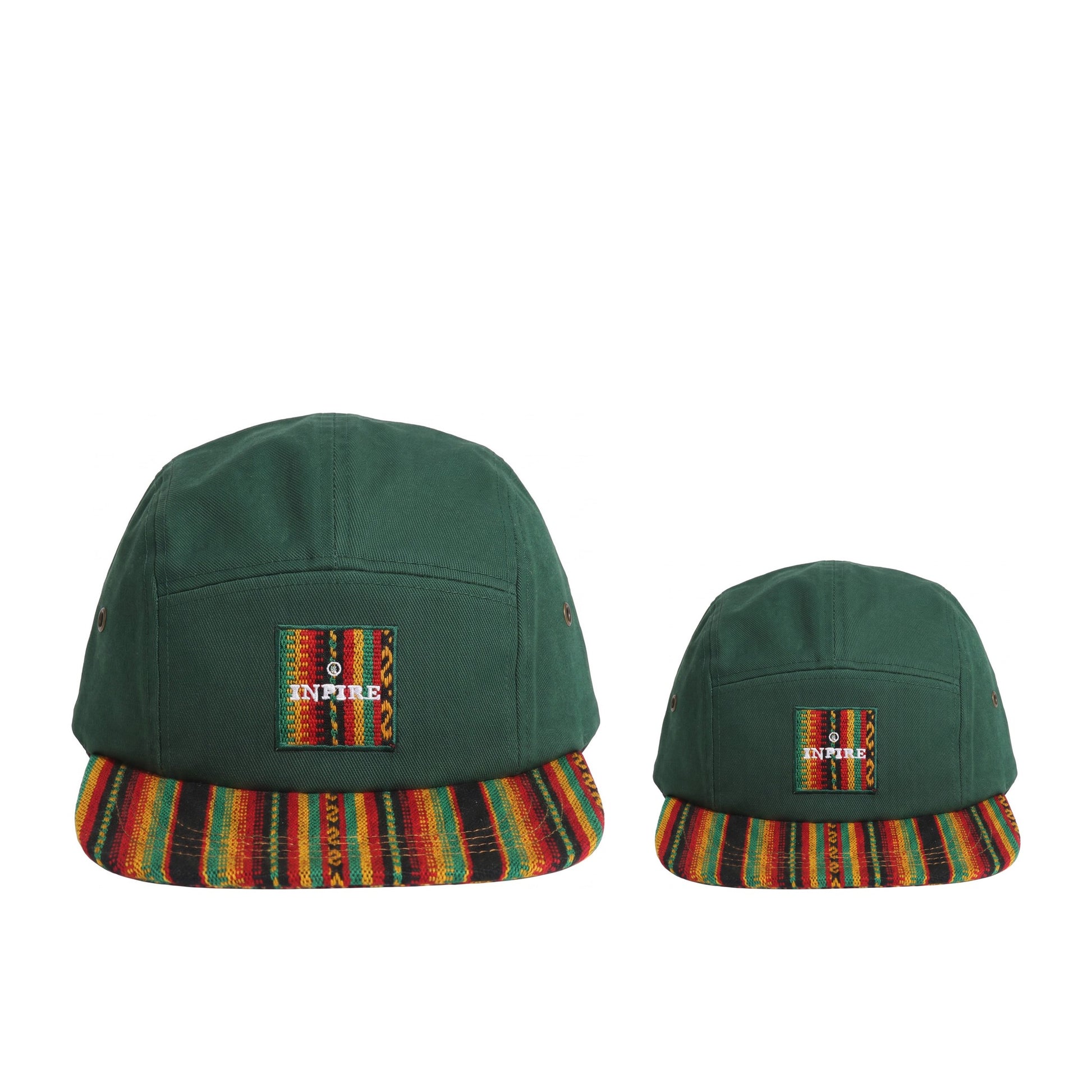 Iquitos Matching Set, adult and kids green camp caps with handwoven brim