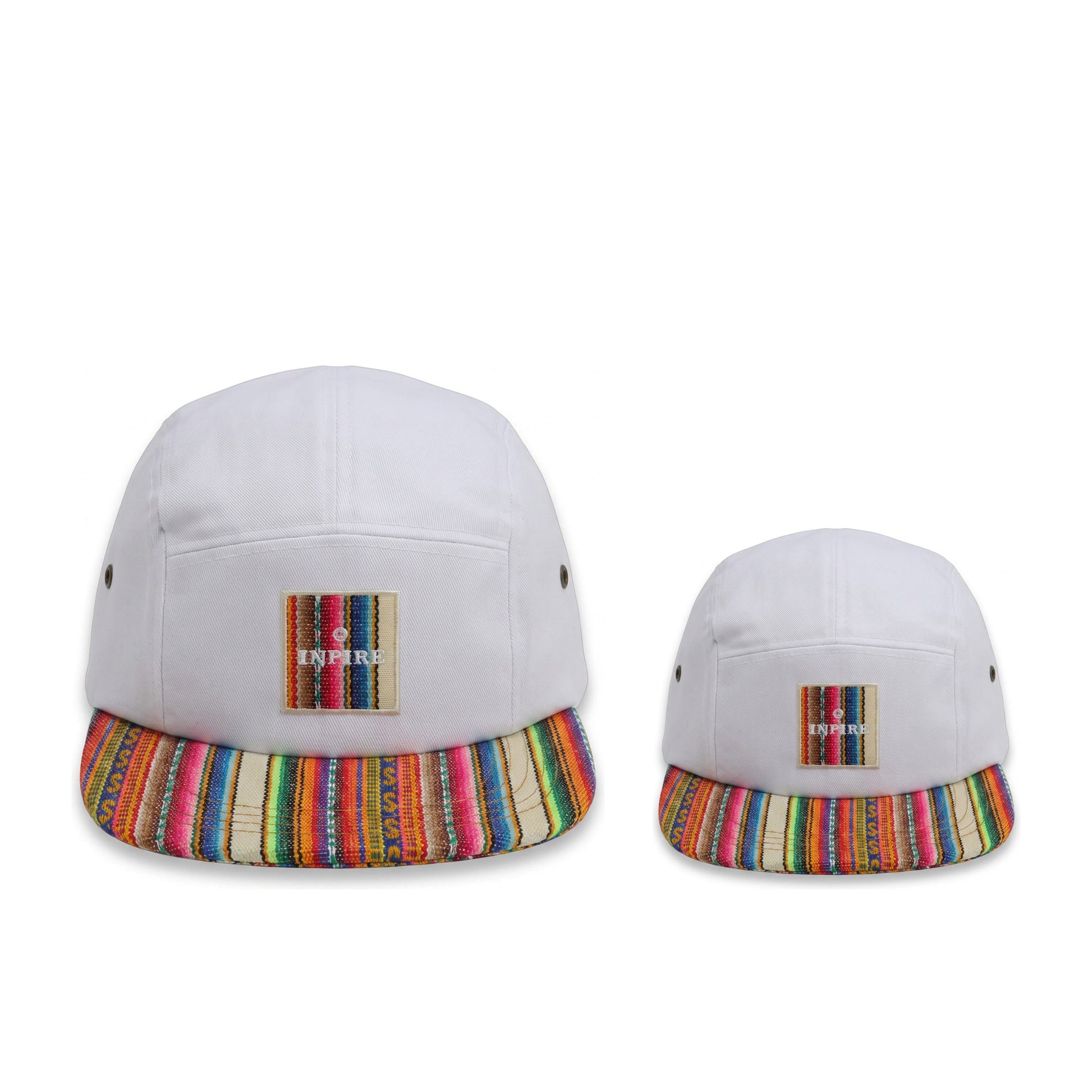 Paracas Matching Set, adult and kids white camp caps with handwoven brim