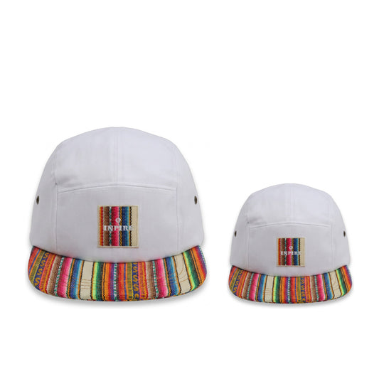 Paracas Matching Set, adult and kids white camp caps with handwoven brim